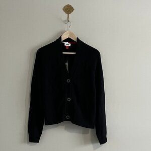NWT Tommy Jeans Black V-Neck Button Cardigan Raglan Sleeve Medium